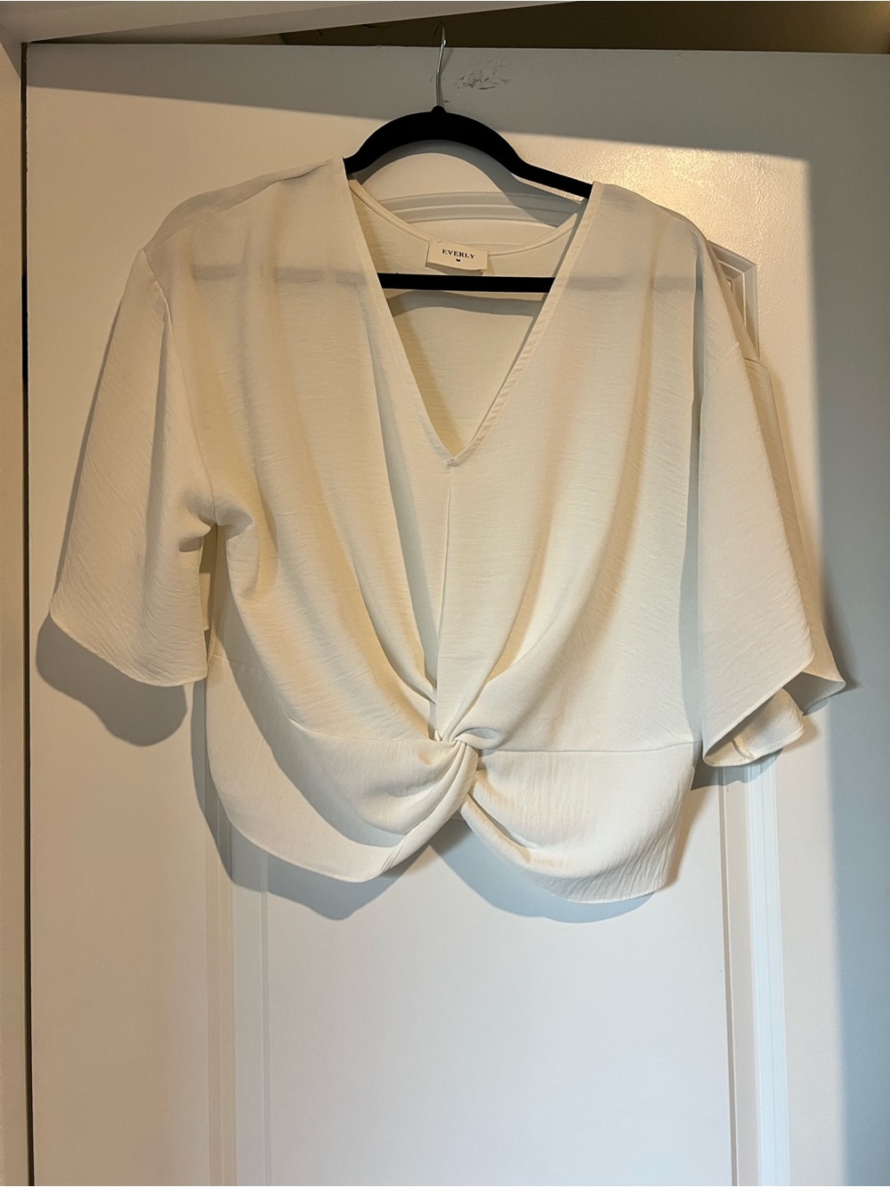 Everly Cream Knot-Front V-Neck Blouse